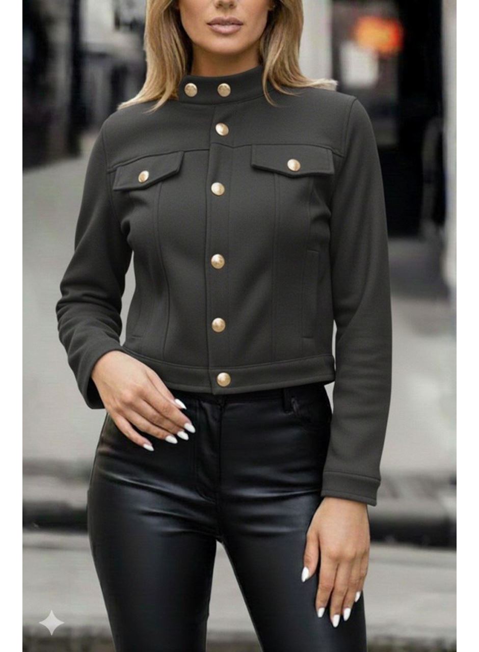 Kadın Uzun Kollu Yakadan Ve önden Düğmeli Süet Kısa Ceket