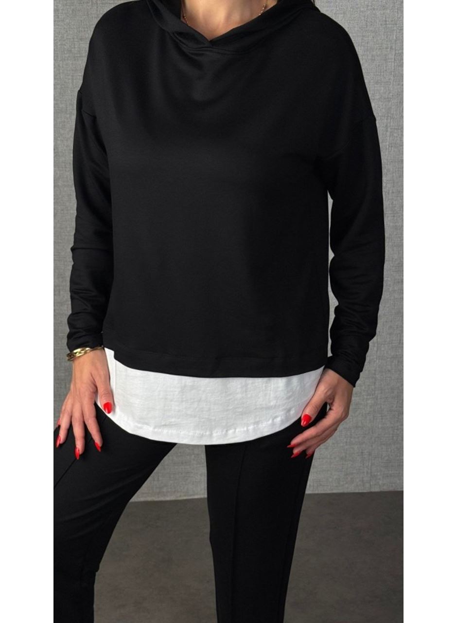 Kadın Uzun Kollu Kapşonlu Bağcıklı Viskon Iki Iplik Bluz Ve Pantolon Ikili Takım