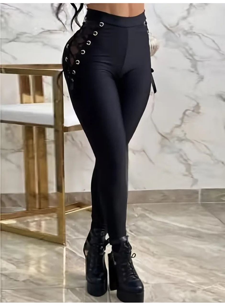 Kadın Yüksek Bel çapraz Bağcıklı Tül Detaylı Dalgıç Tayt