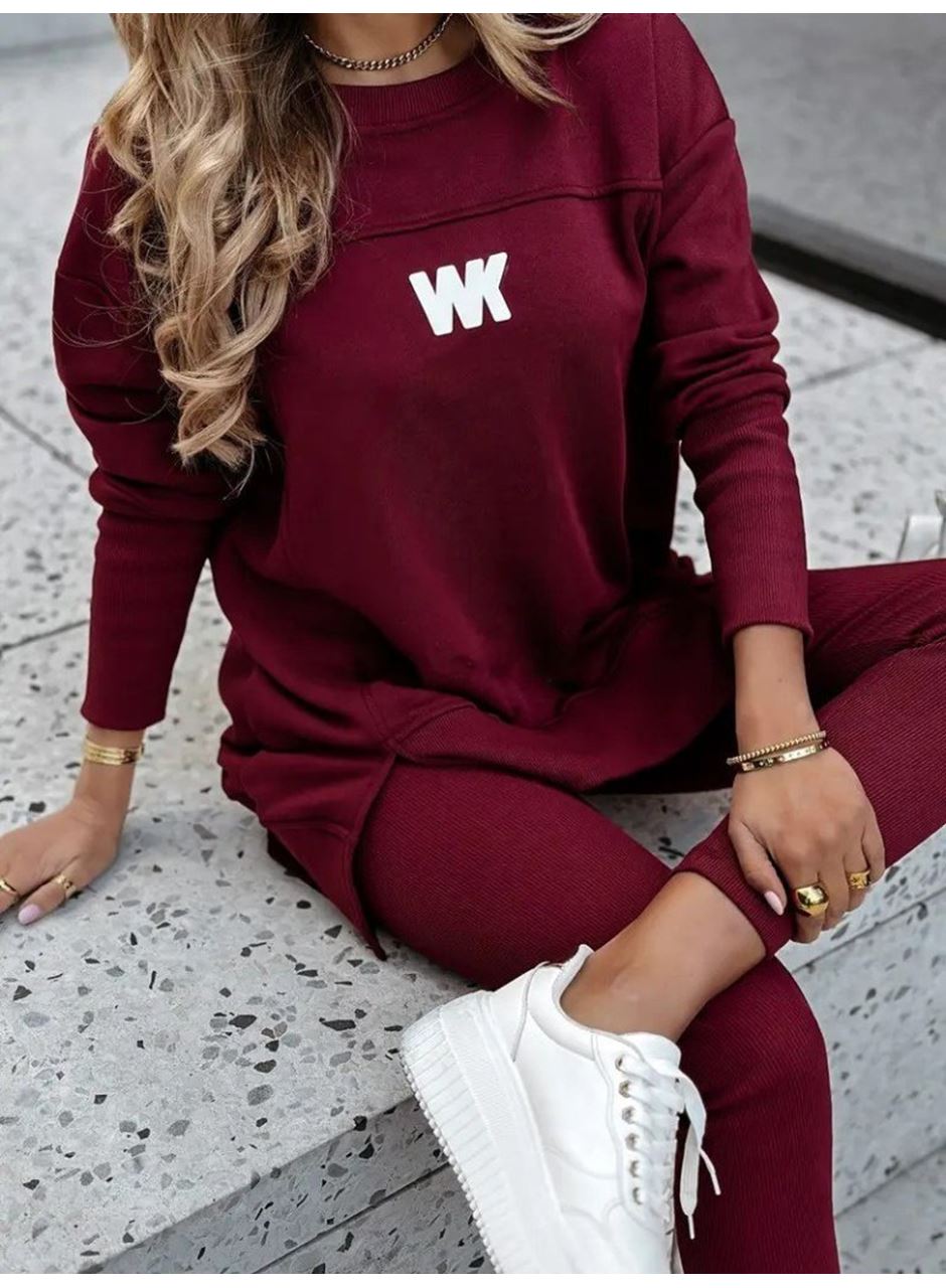 Kadın Uzun Kollu Bisiklet Yaka Nervurlu Viskon Iki Iplik Ve Tayt Pantolon Ikili Takım