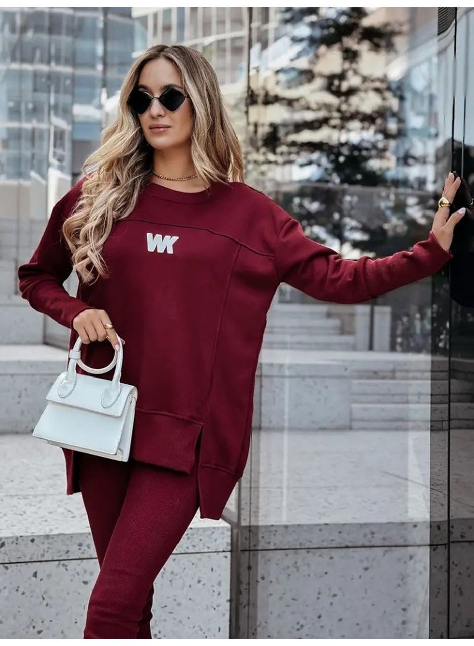 Kadın Uzun Kollu Bisiklet Yaka Nervurlu Viskon Iki Iplik Ve Tayt Pantolon Ikili Takım