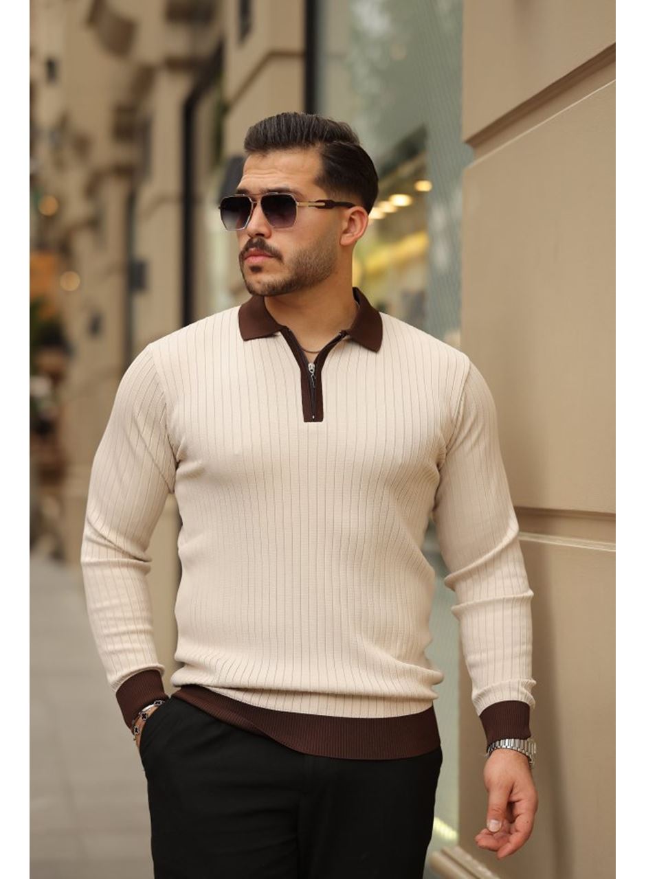 Erkek Kol Ve Yaka Detaylı Uzun Kollu Triko