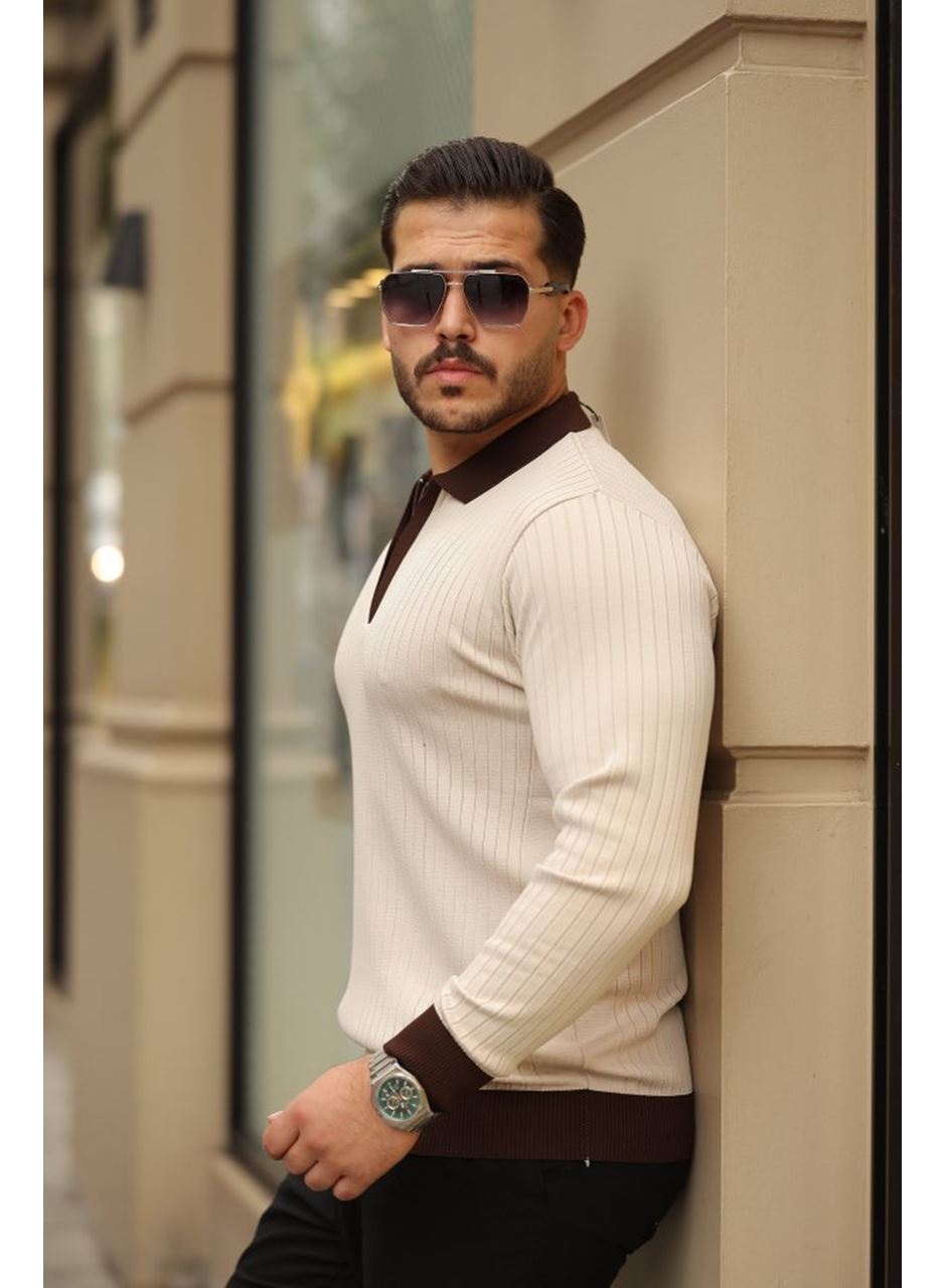 Erkek Kol Ve Yaka Detaylı Uzun Kollu Triko