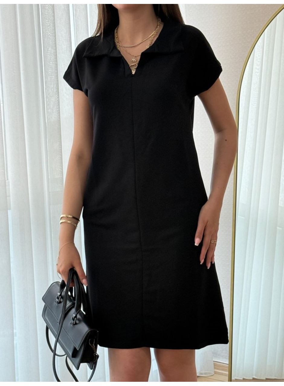 Kadın Kısa Kollu Yakalı Viskon Iki Iplik Elbise