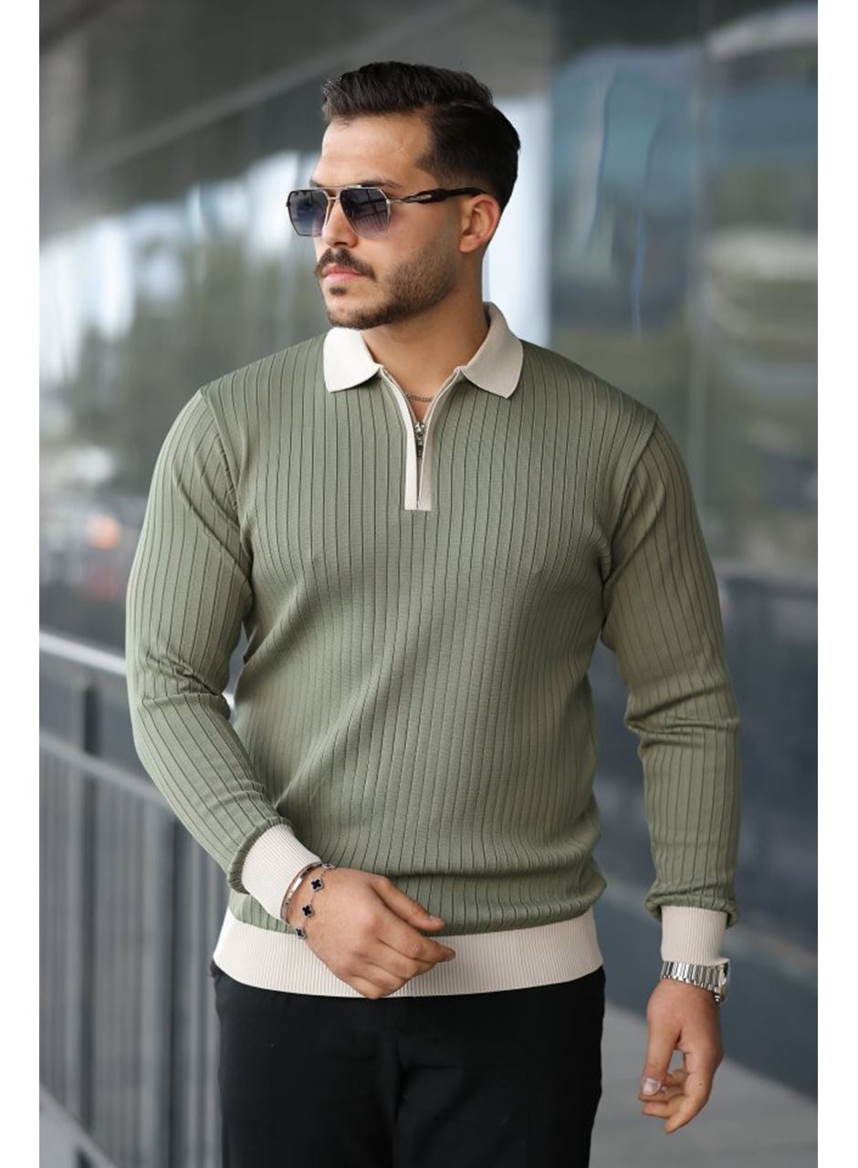 Erkek Kol Ve Yaka Detaylı Uzun Kollu Triko