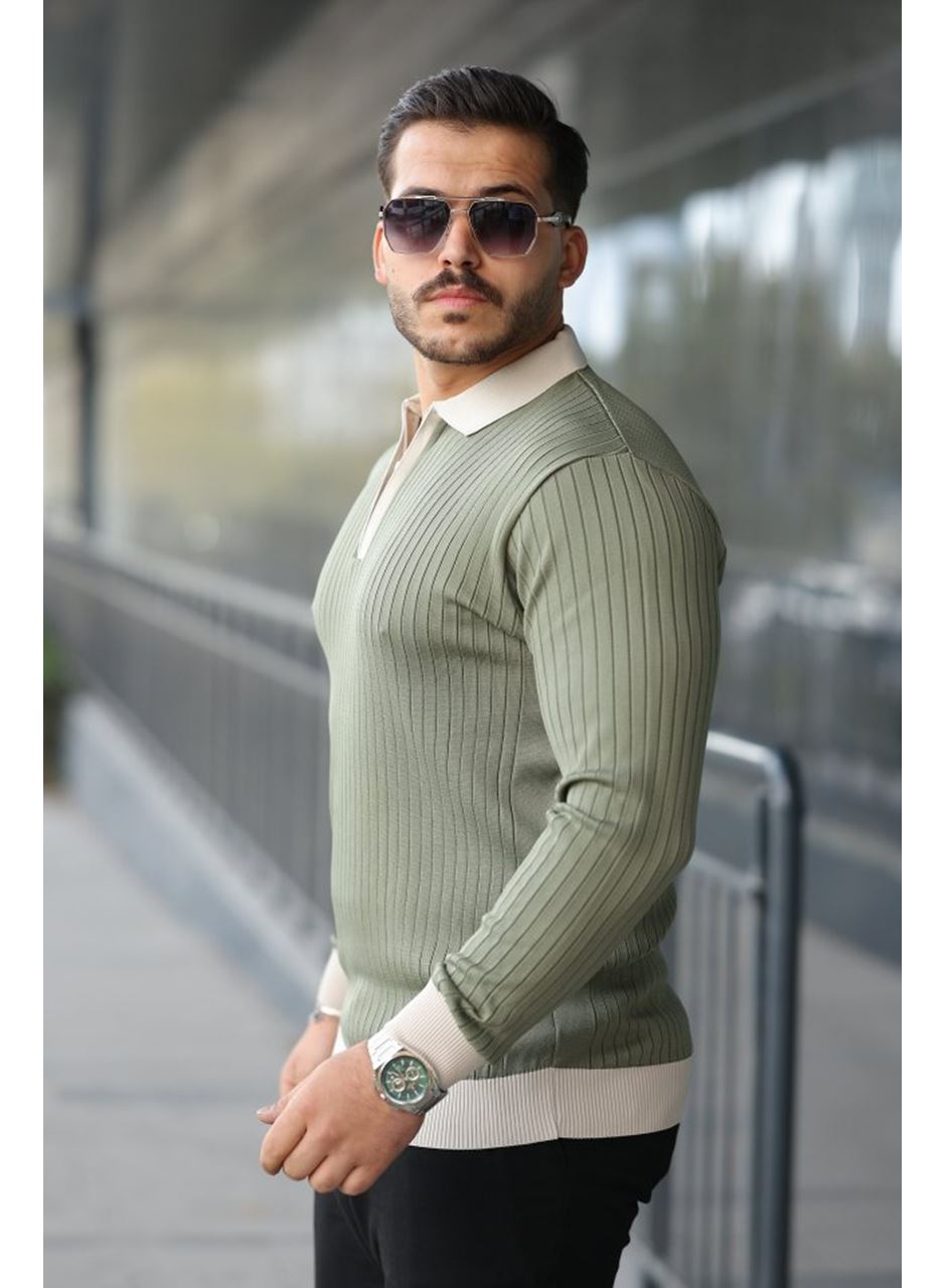 Erkek Kol Ve Yaka Detaylı Uzun Kollu Triko