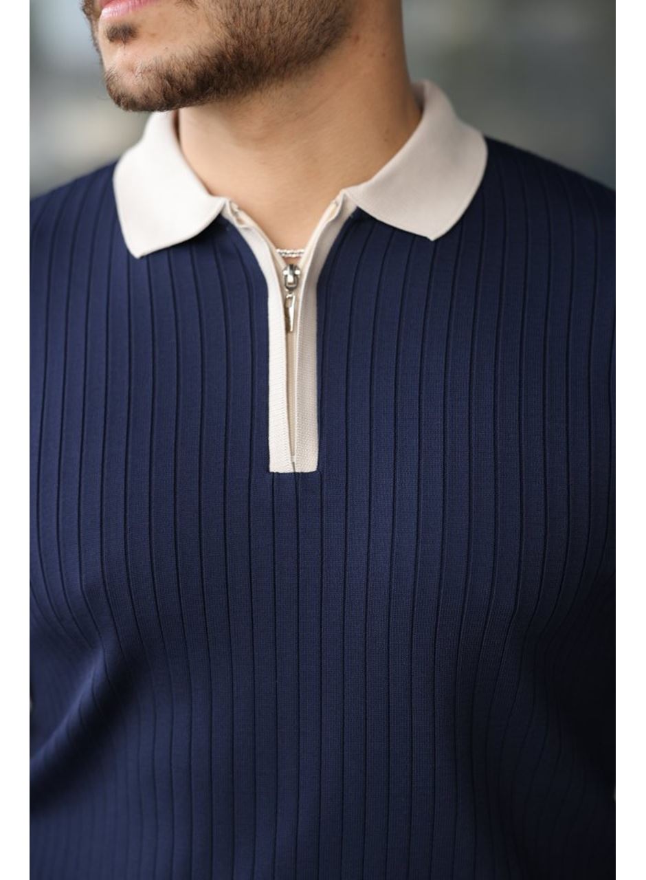 Erkek Kol Ve Yaka Detaylı Uzun Kollu Triko