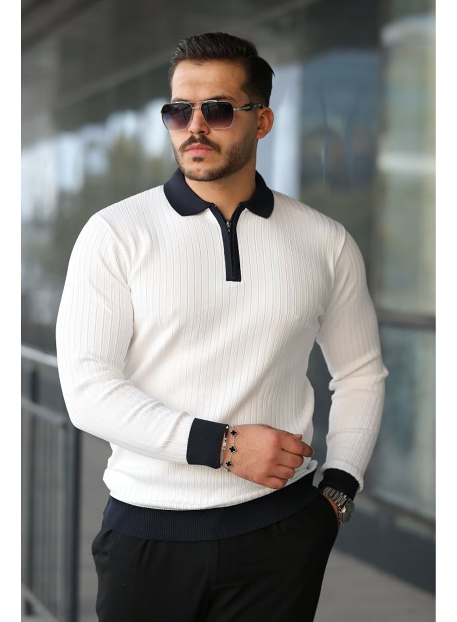 Erkek Kol Ve Yaka Detaylı Uzun Kollu Triko