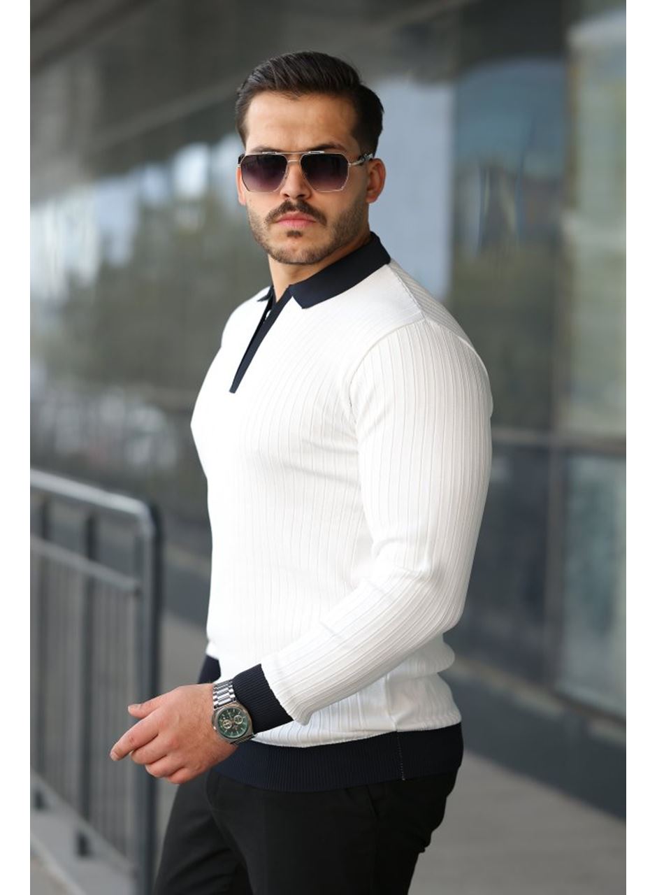 Erkek Kol Ve Yaka Detaylı Uzun Kollu Triko