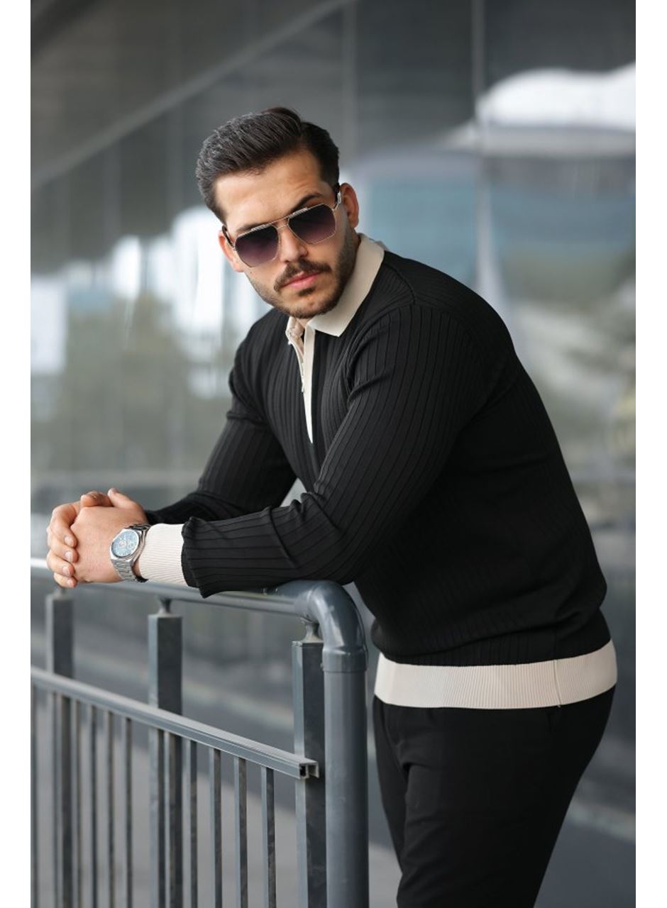 Erkek Kol Ve Yaka Detaylı Uzun Kollu Triko