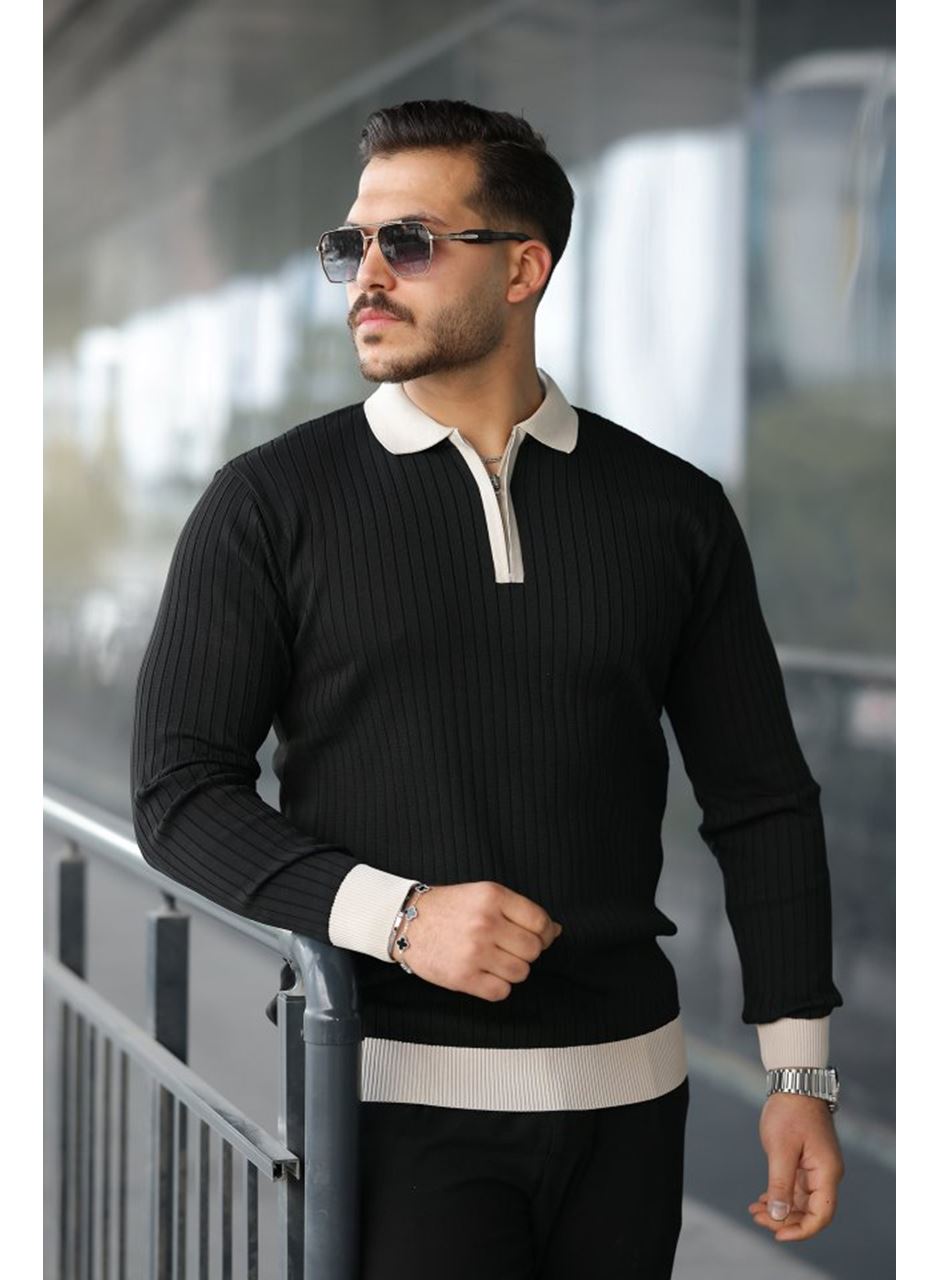 Erkek Kol Ve Yaka Detaylı Uzun Kollu Triko