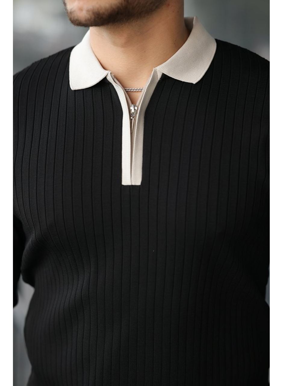 Erkek Kol Ve Yaka Detaylı Uzun Kollu Triko