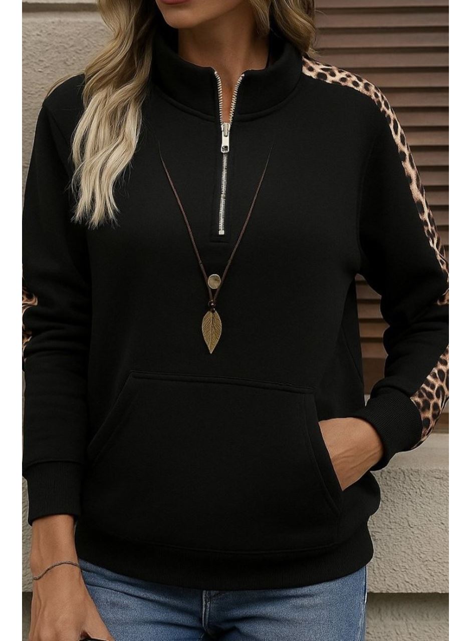 Kadın Uzun Kollu Balıkçı Yaka önden Fermuarlı Polar Bluz
