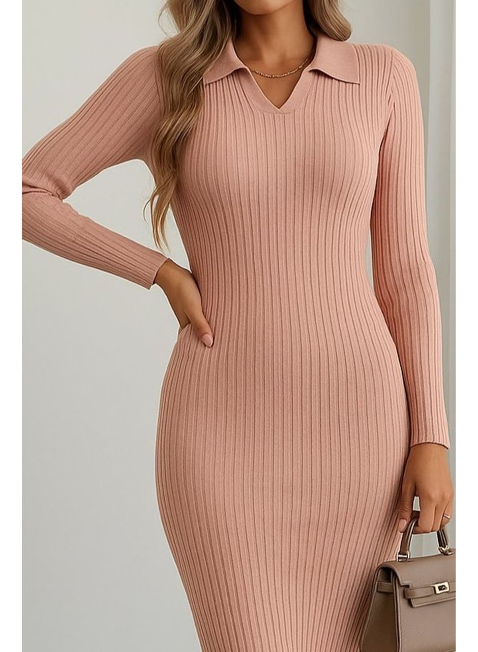 Kadın Uzun Kollu Yakalı Triko Elbise