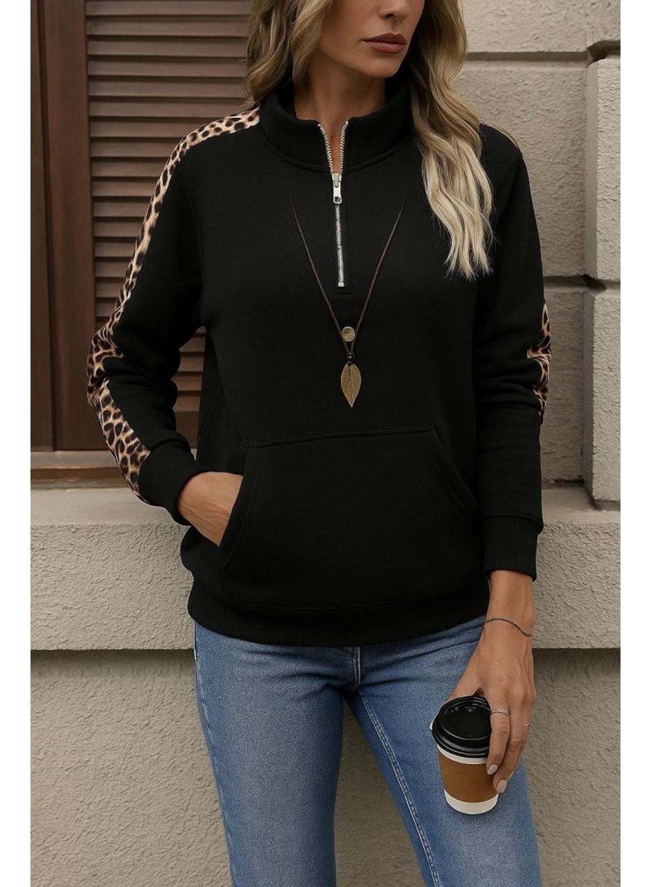 Kadın Uzun Kollu Balıkçı Yaka önden Fermuarlı Polar Bluz