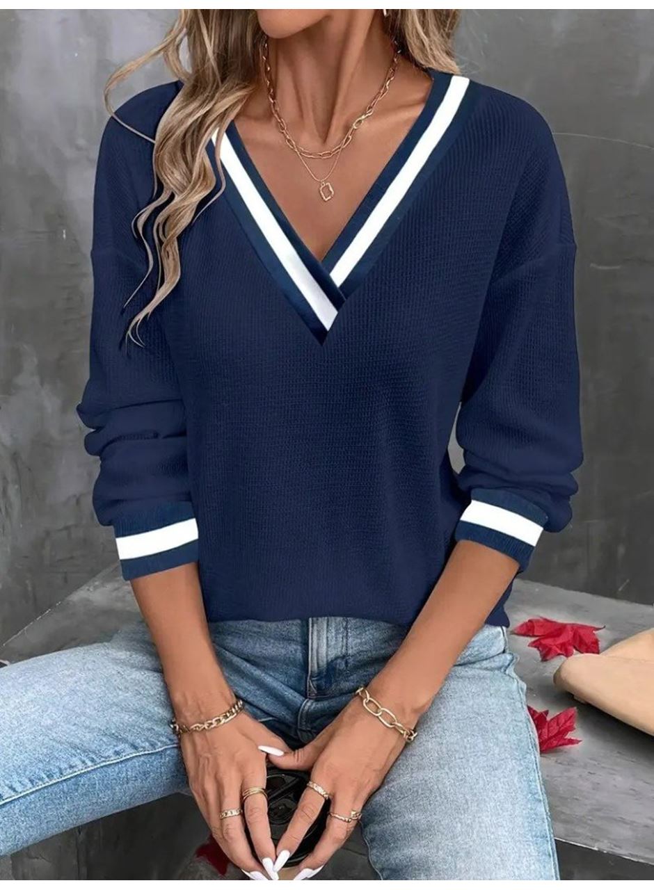 Kadın Uzun Kollu V Yakalı Waffle Bluz