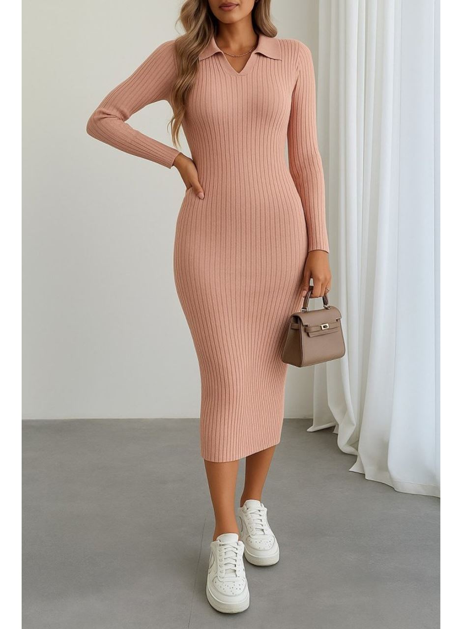 Kadın Uzun Kollu Yakalı Triko Elbise