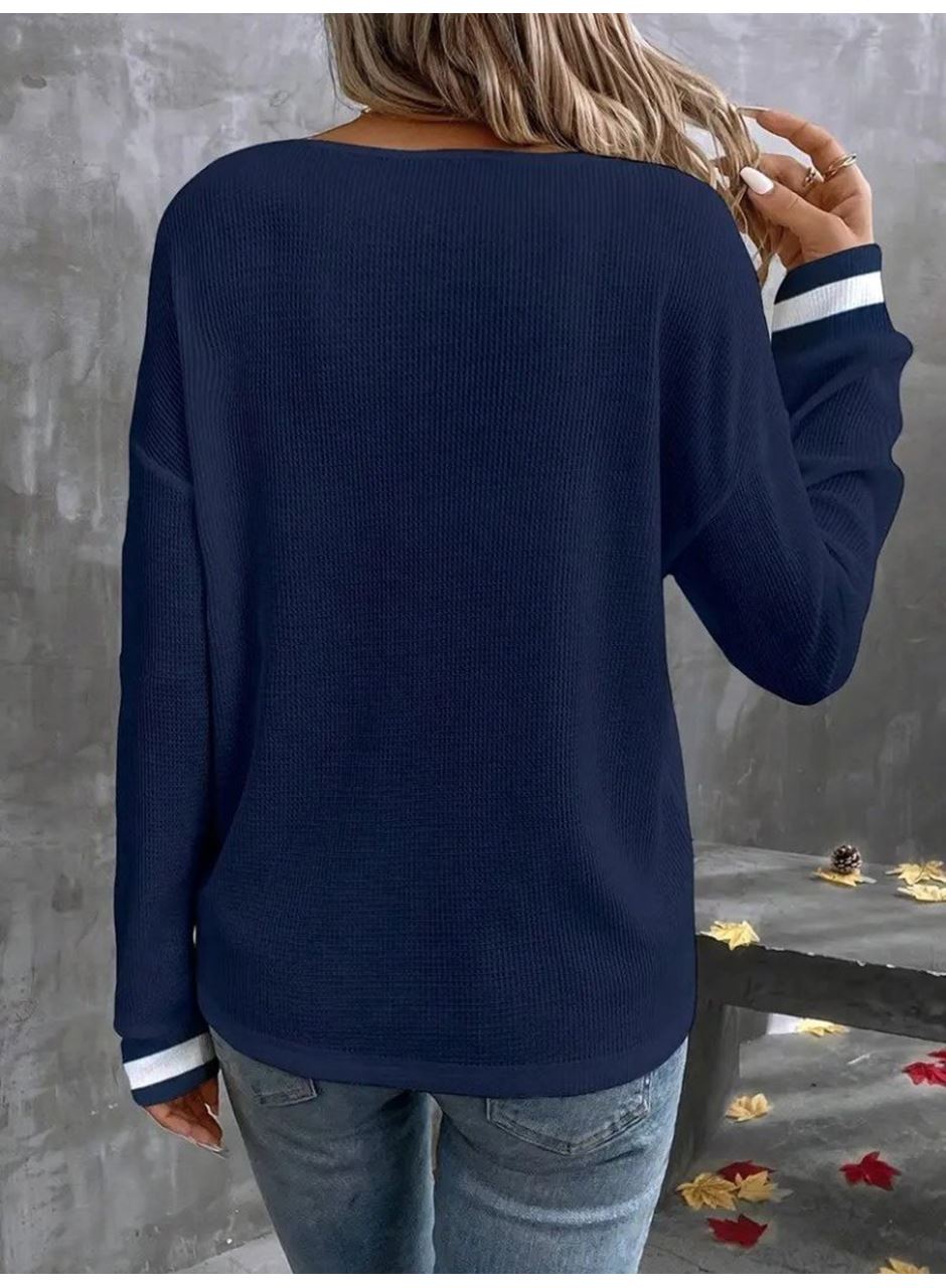 Kadın Uzun Kollu V Yakalı Waffle Bluz