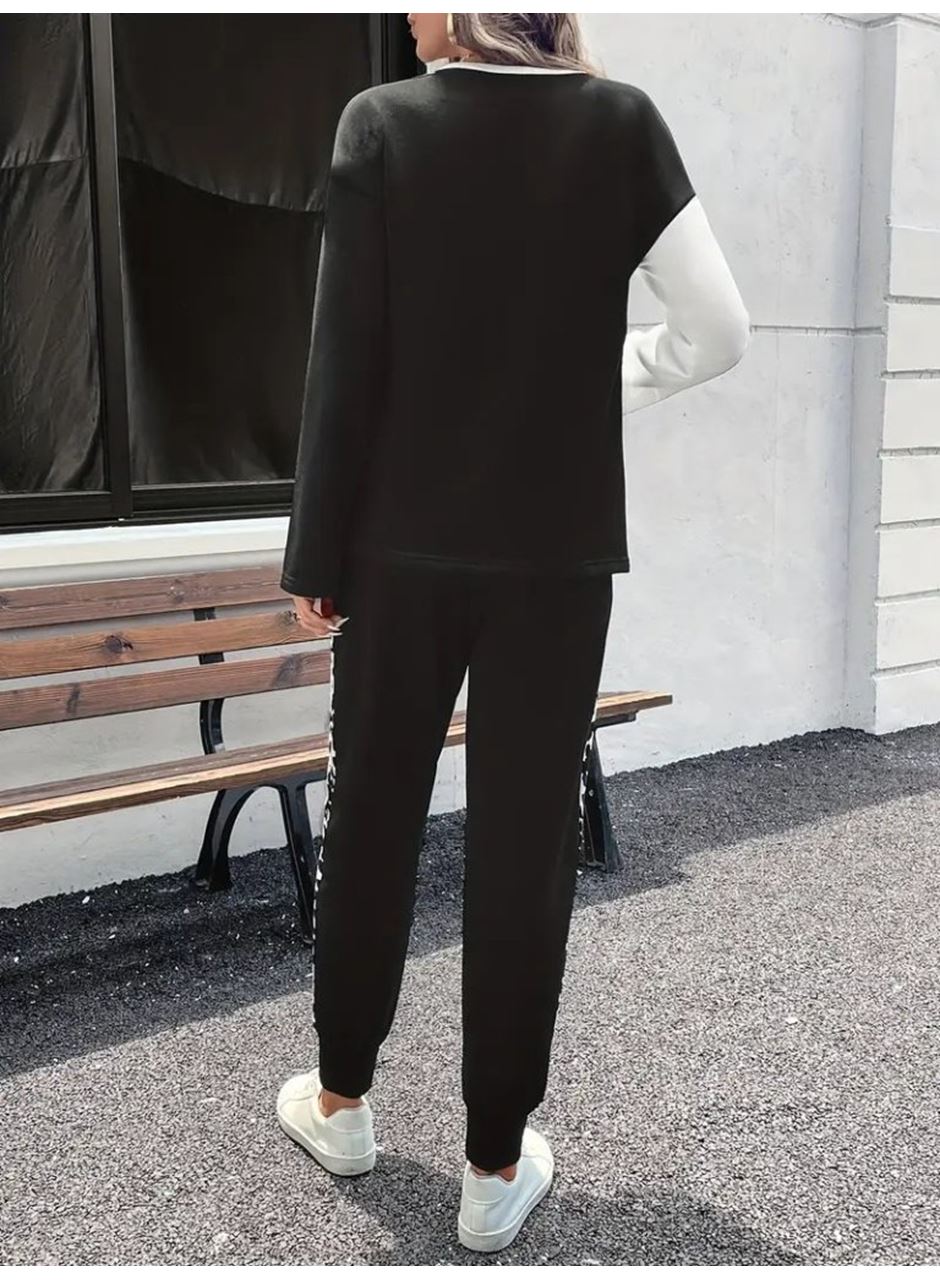 Kadın Uzun Kollu Bisiklet Yaka çift Renkli Viskon Iki Iplik Bluz Ve Pantolon Ikili Takım