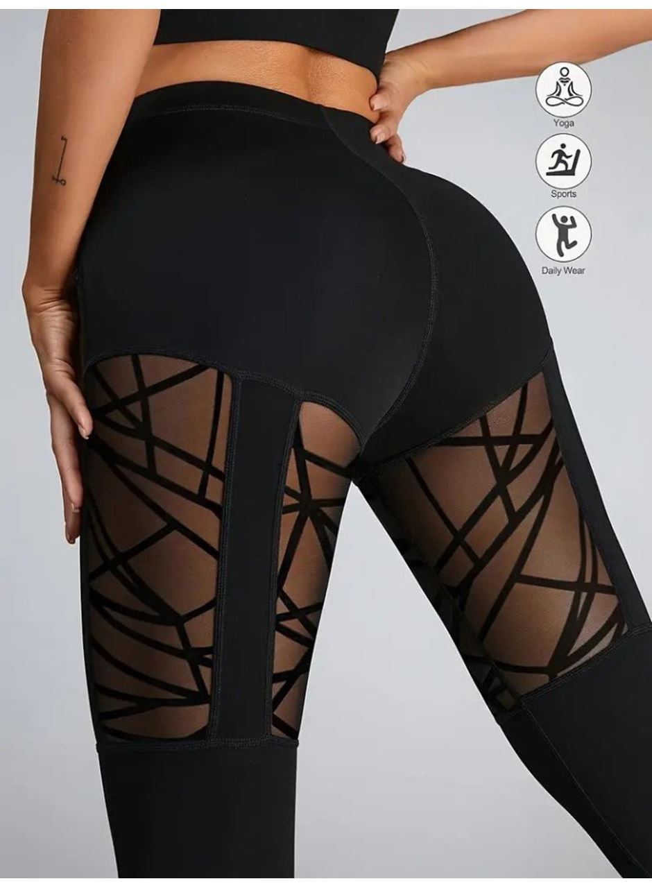 Kadın Yüksek Bel Tül Detaylı Spor Tayt