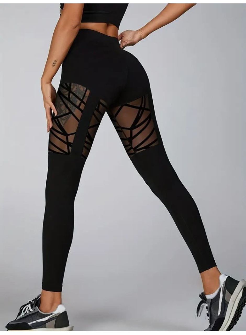 Kadın Yüksek Bel Tül Detaylı Spor Tayt