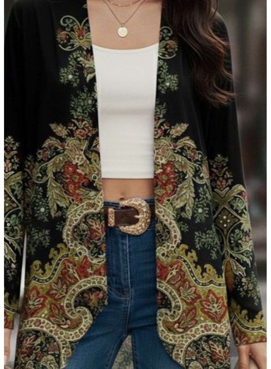 Kadın Uzun Kollu önü Açık Desenli şardonlu Dalgıç Ceket