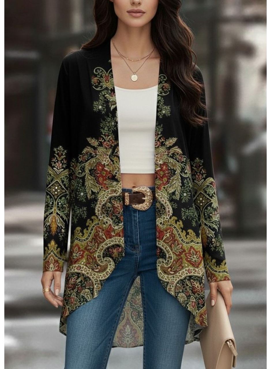 Kadın Uzun Kollu önü Açık Desenli şardonlu Dalgıç Ceket