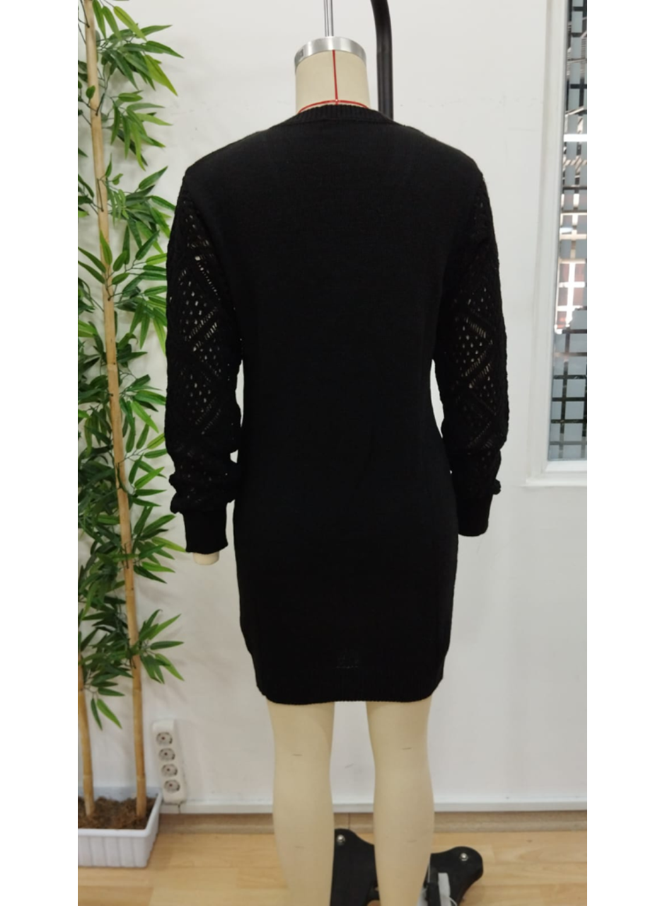 Kadın Uzun Kollu V Yakalı Mini Triko Elbise