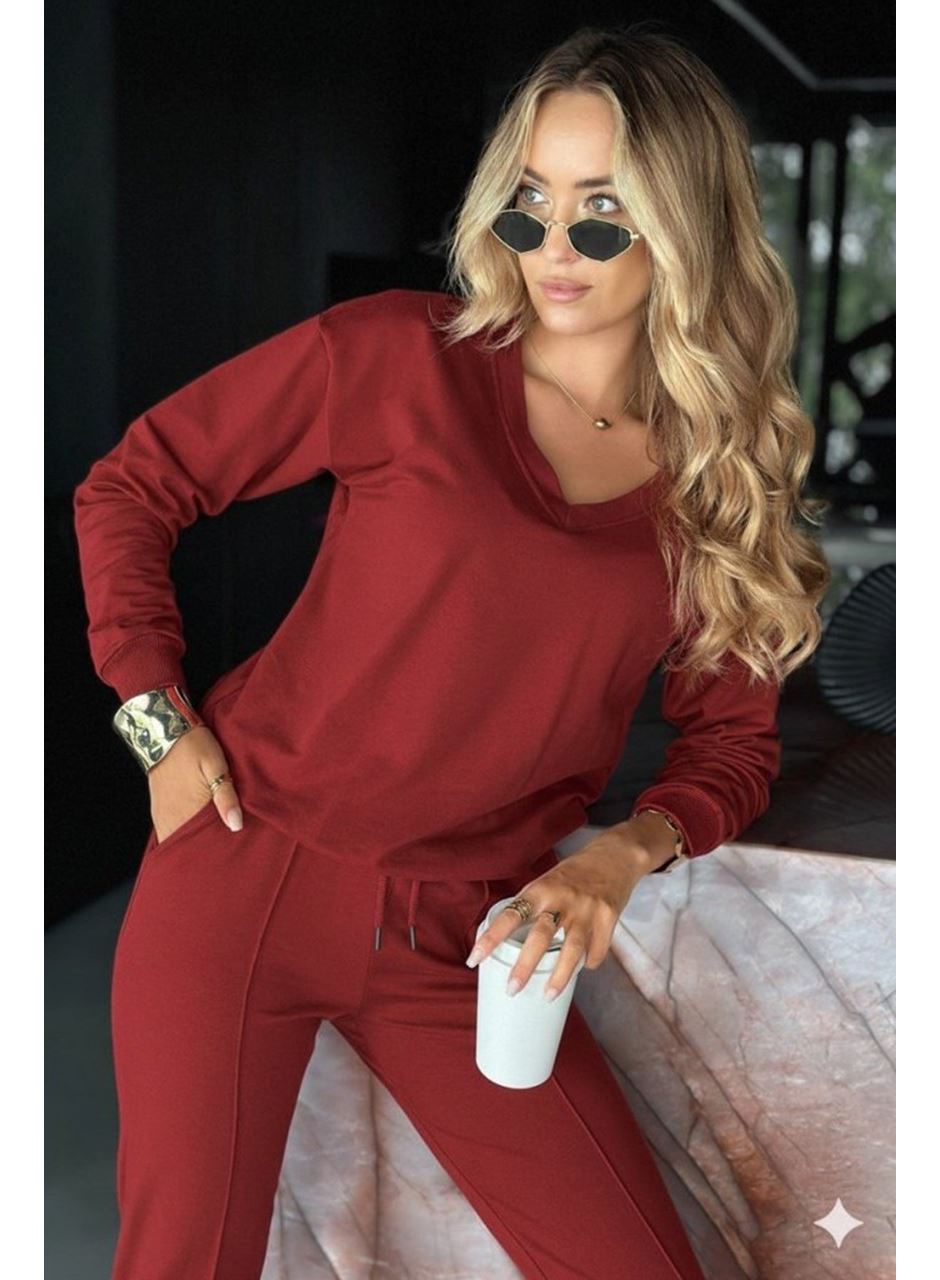Kadın Uzun Kollu V Yakalı Viskon Iki Iplik Bluz Ve Pantolon Ikili Takım