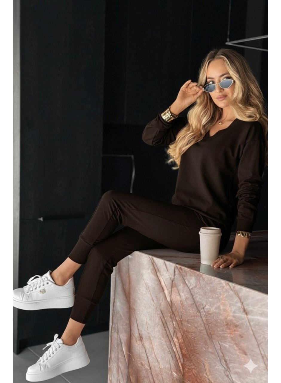 Kadın Uzun Kollu V Yakalı Viskon Iki Iplik Bluz Ve Pantolon Ikili Takım