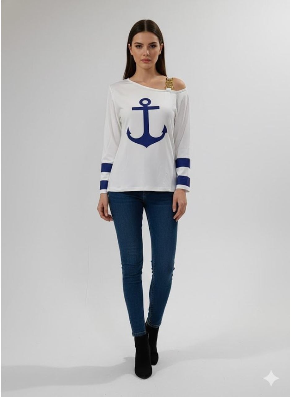 Kadın Uzun Kollu Kayık Yaka Omuz Dekoltesi Ve Toka Detaylı Bluz