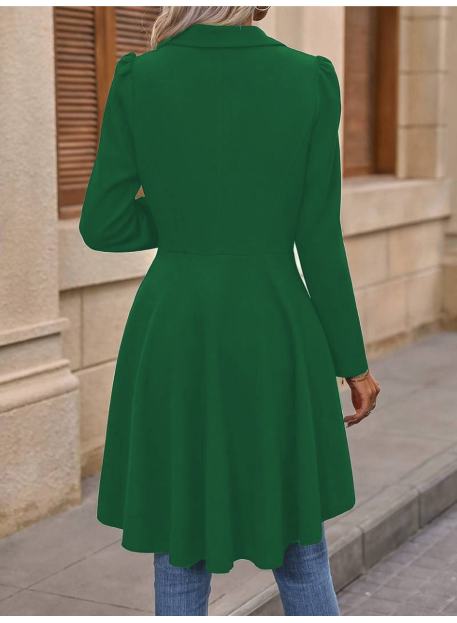 Kadın Uzun Kollu Yakalı önden Düğmeli Uzun Atlas Blazer Ceket