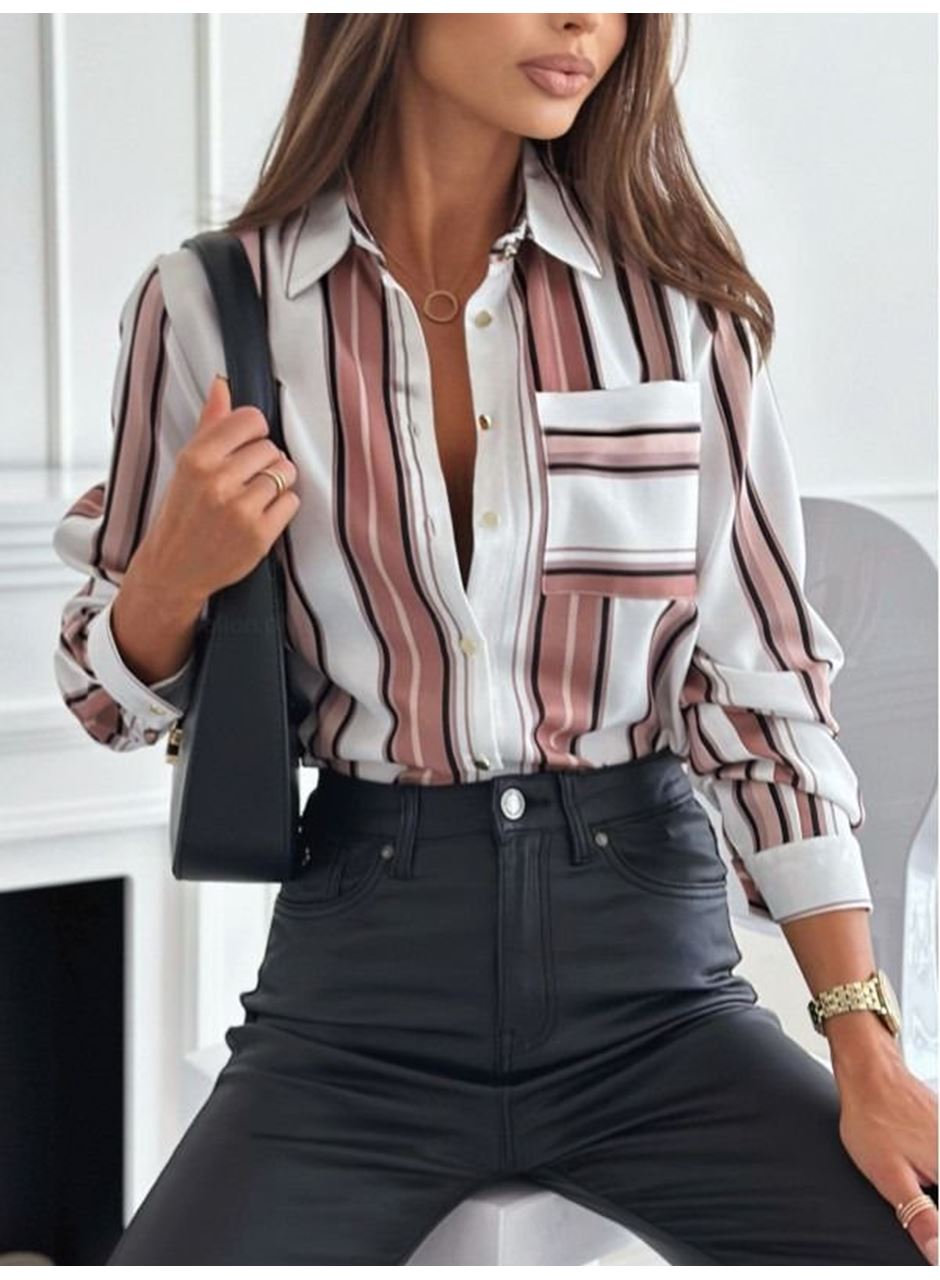 Kadın Uzun Kol Cep Detay Dijital Baskılı Mosskrep Kumaş Gömlek