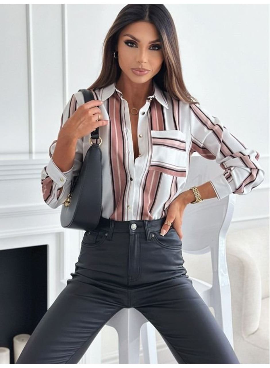 Kadın Uzun Kol Cep Detay Dijital Baskılı Mosskrep Kumaş Gömlek