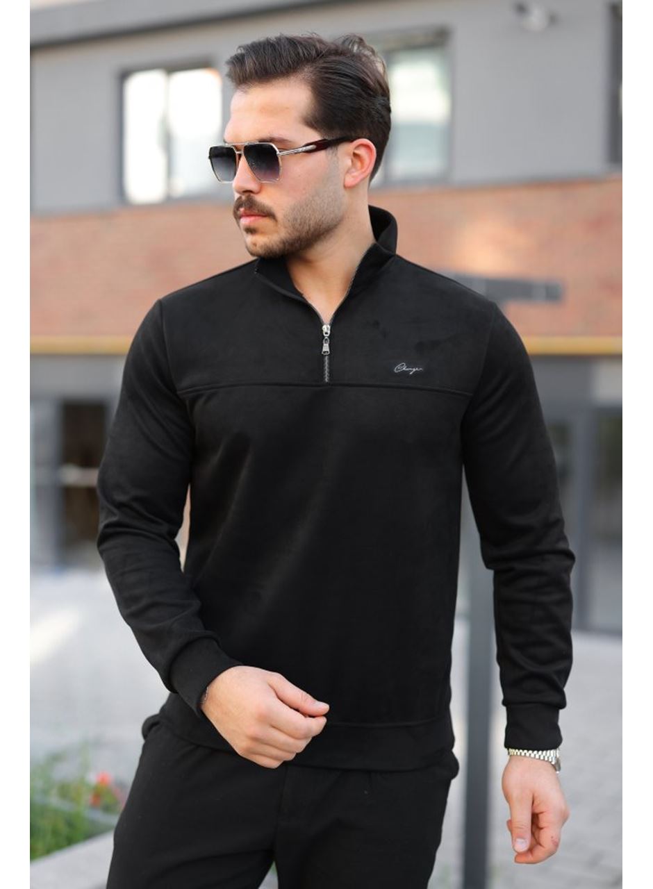 Erkek Süet Yarım Fermuar Dik Yaka Sweat