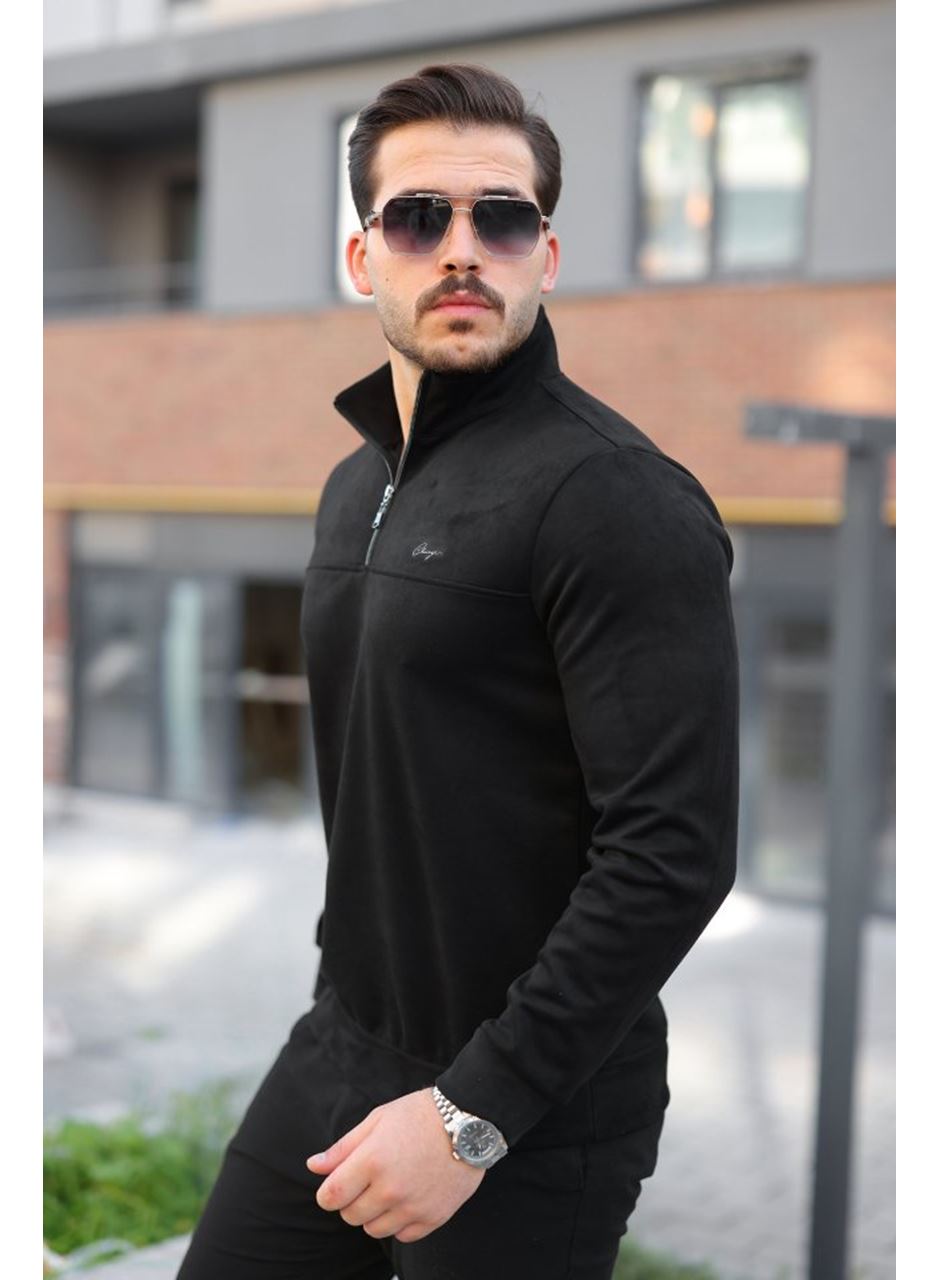 Erkek Süet Yarım Fermuar Dik Yaka Sweat
