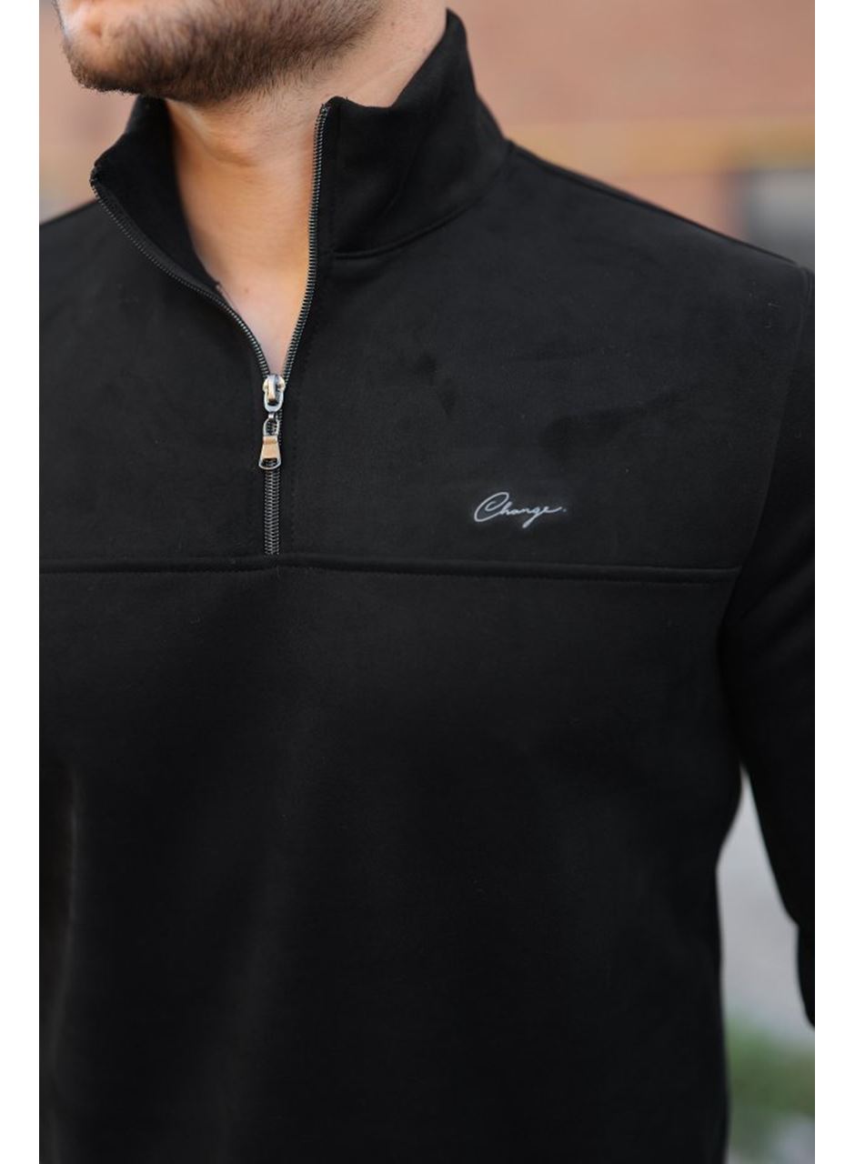 Erkek Süet Yarım Fermuar Dik Yaka Sweat