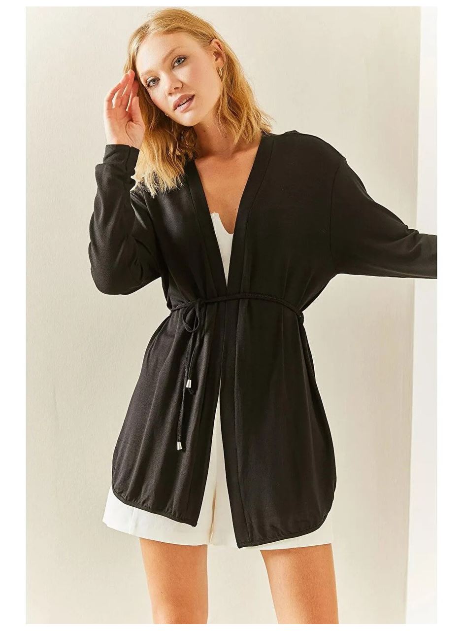 Kadın Uzun Kollu Bağcık Detay Hırka