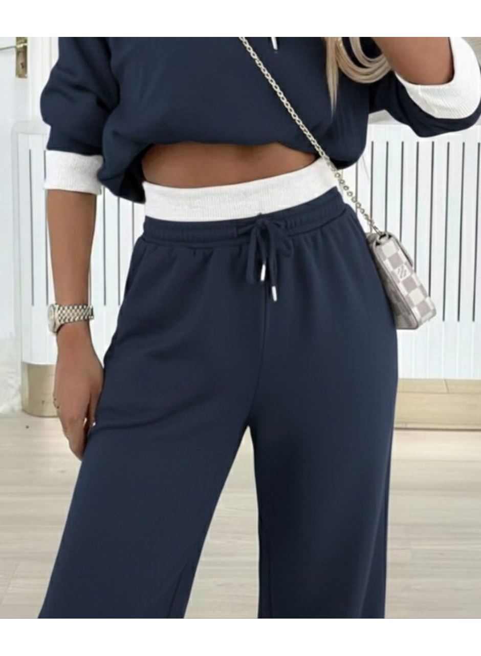 Kadın Uzun Kollu Kapşonlu Viskon Iki Iplik Füme Bluz Ve Pantolon Ikili Takım