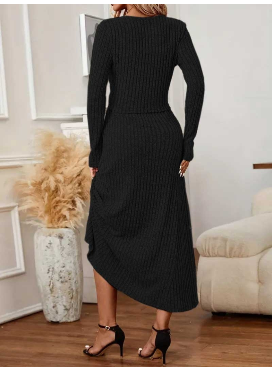 Kadın Uzun Kollu önden Düğmeli Bluz Ve Yüksek Bel A Kesim Uzun Etek şardonlu Kaşkorse Ikili Takım