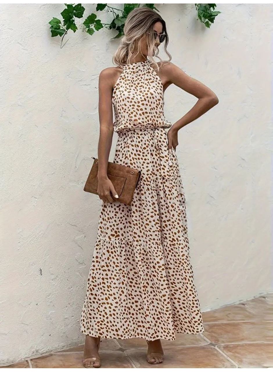 Kadın Daire Yakalı Beli Lastikli Desenli Süprem Elbise