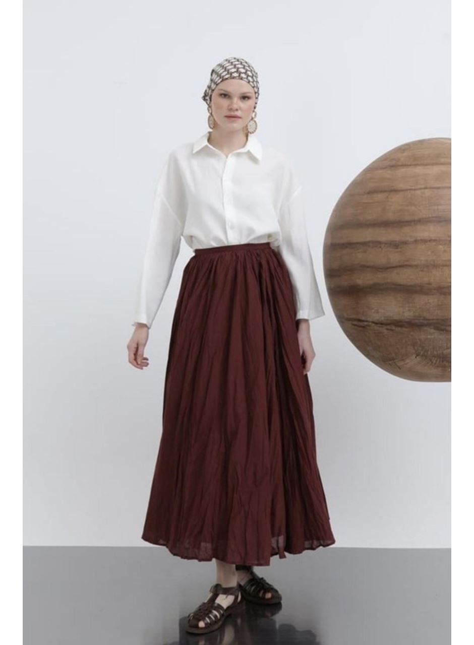 Kadın Yüksek Bel Arkadan Fermuarlı Kırışık Geniş Kesimli Vural Etek