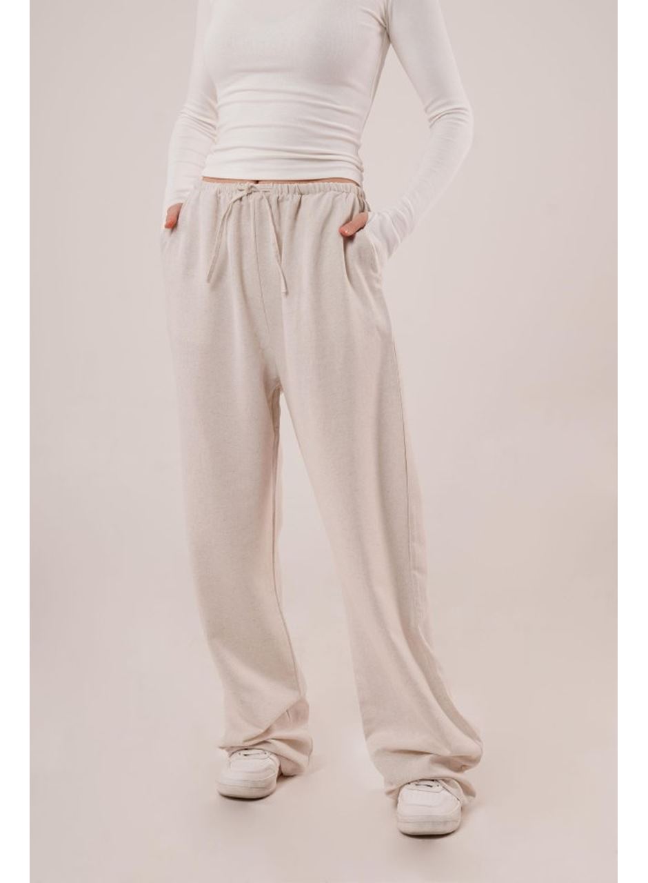 Cepli Bağlama Detaylı Keten Ekru Pantolon