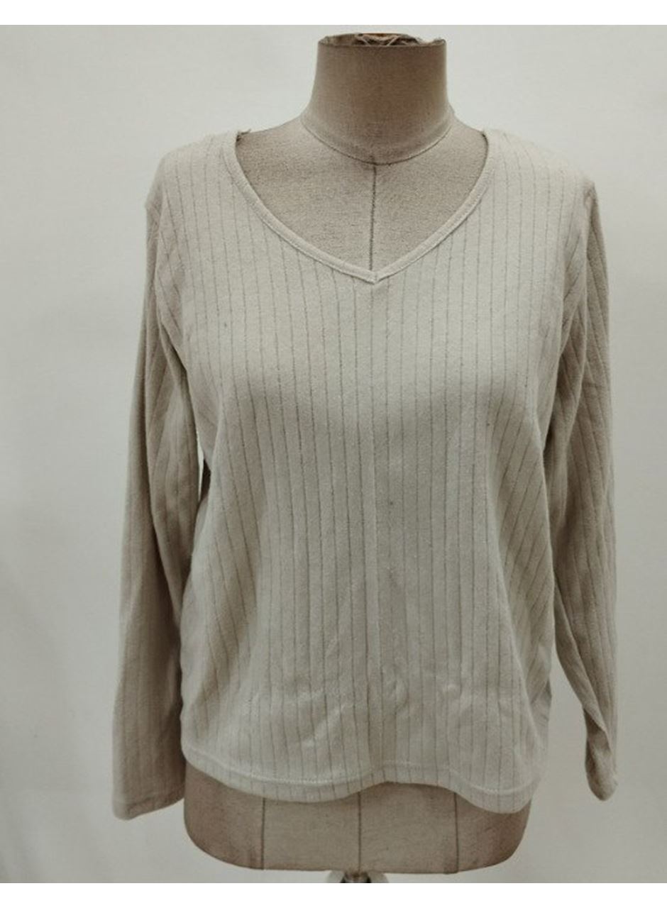 Kadın Uzun Kollu V Yakalı Arkadan Dantel Detaylı şardonlu Kaşkorse Bluz