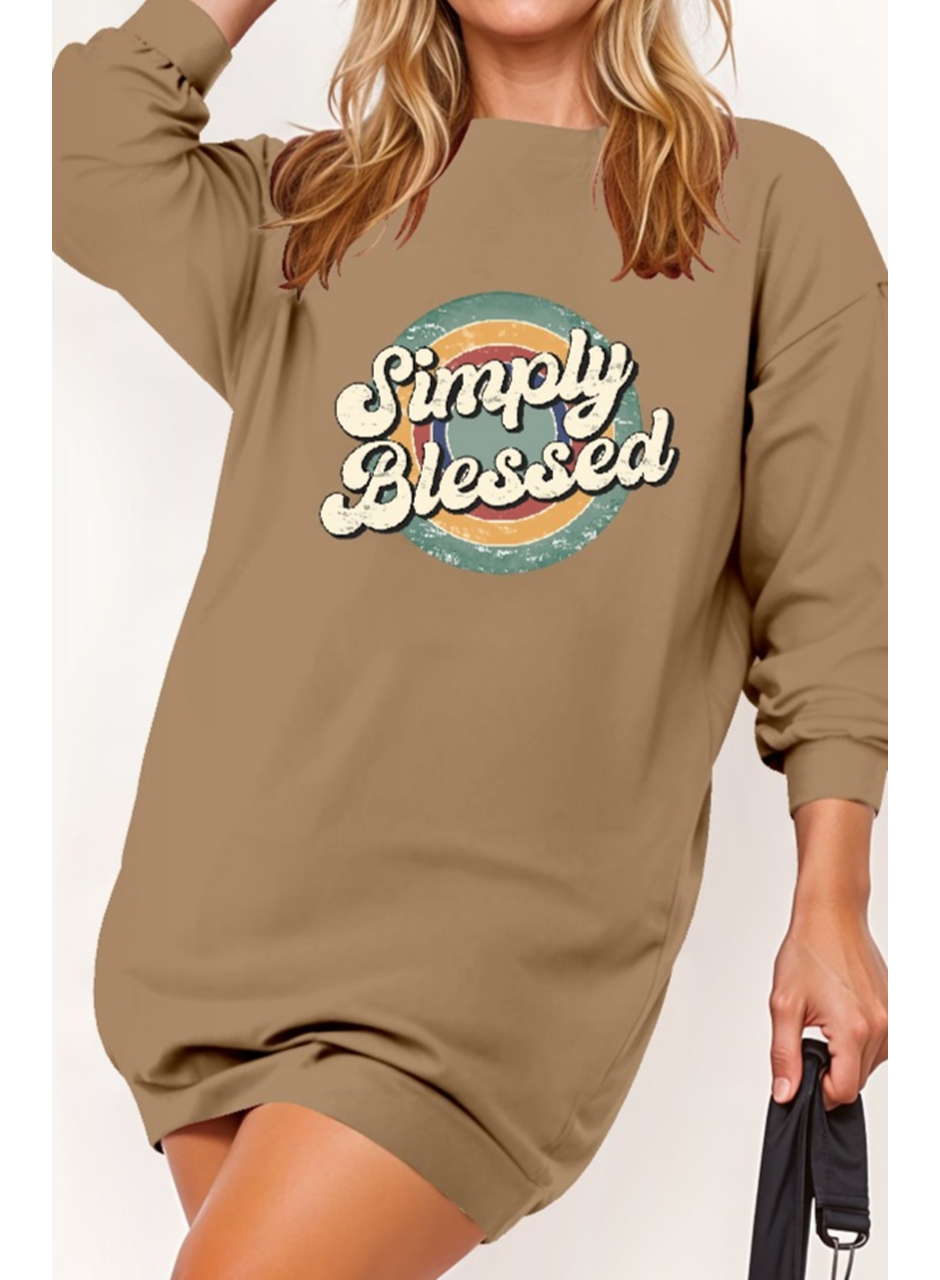 Kadın Uzun Kollu Bisiklet Yaka Yazılı Viskon Iki Iplik Elbise