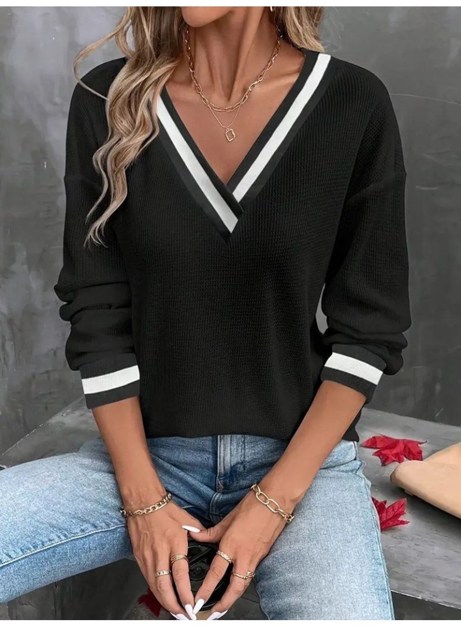 Kadın Uzun Kollu V Yakalı Waffle Bluz