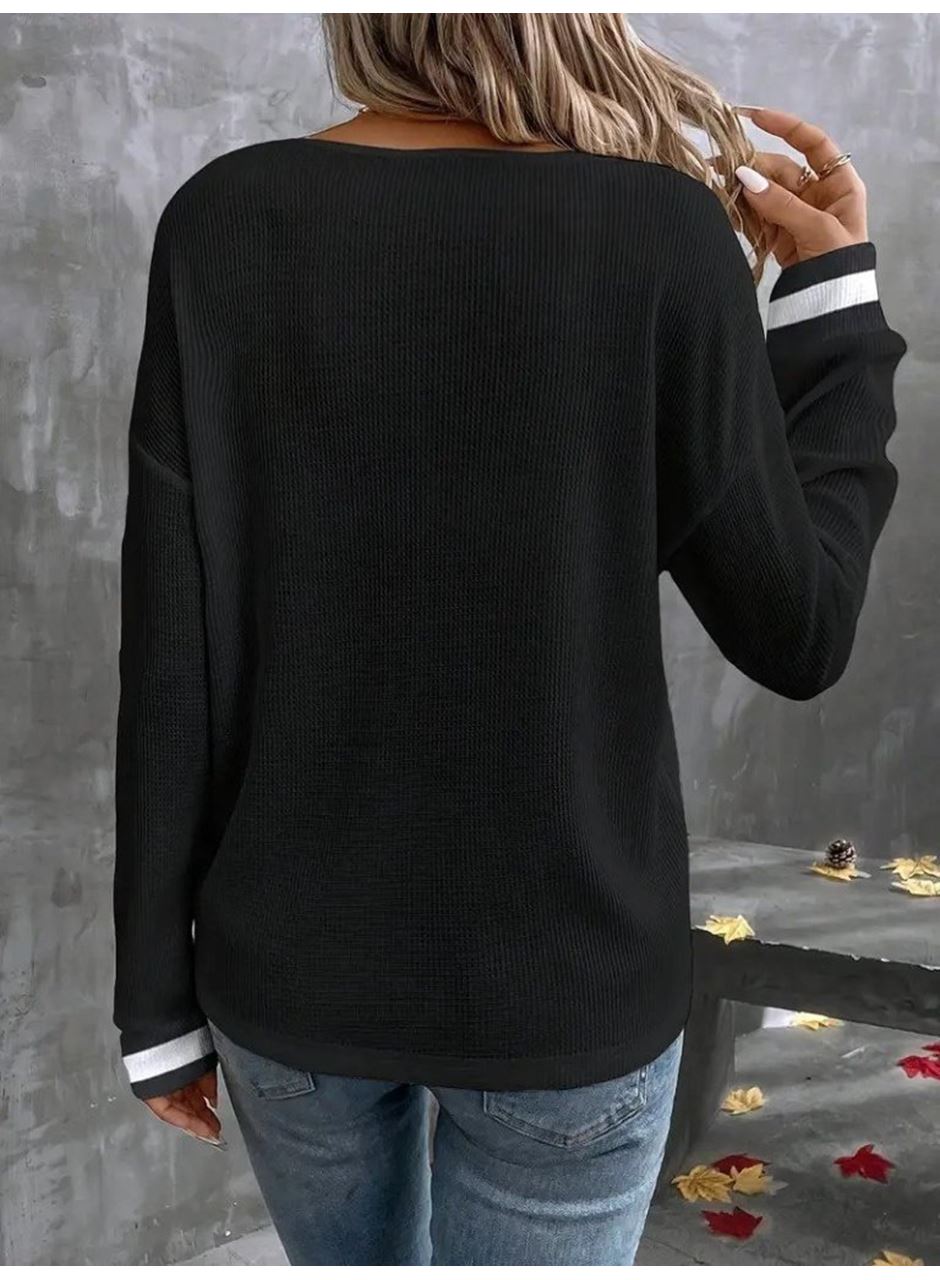Kadın Uzun Kollu V Yakalı Waffle Bluz