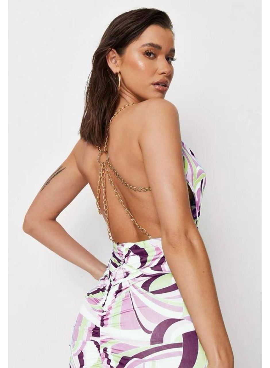 Kadın Zincir Detay Sırt Dekolteli Büzgü Detay Fırsat ürün Mini Elbise