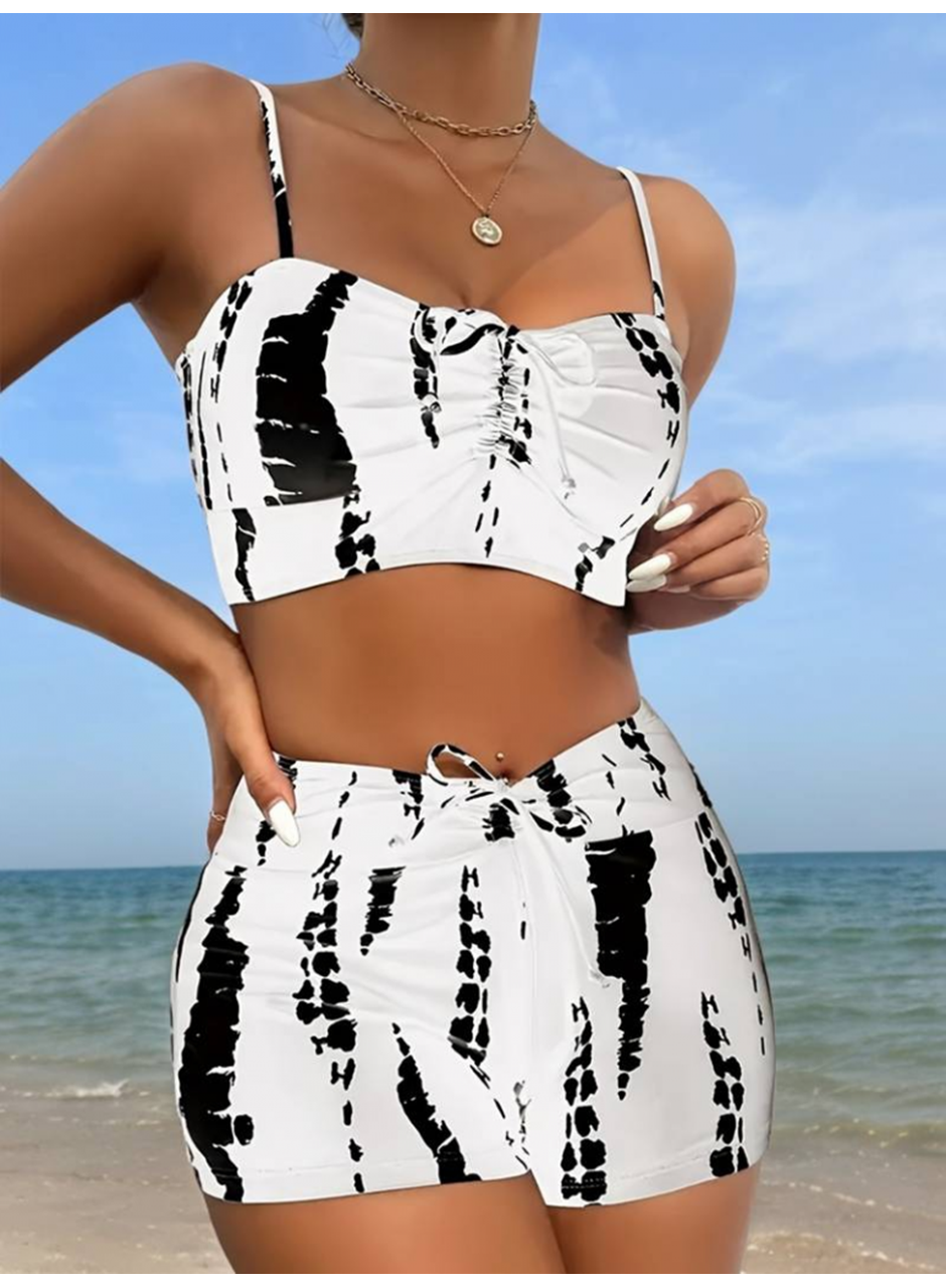 Kadın Büzgü Detay Askılı Crop Mini Tayt Ikili Takım