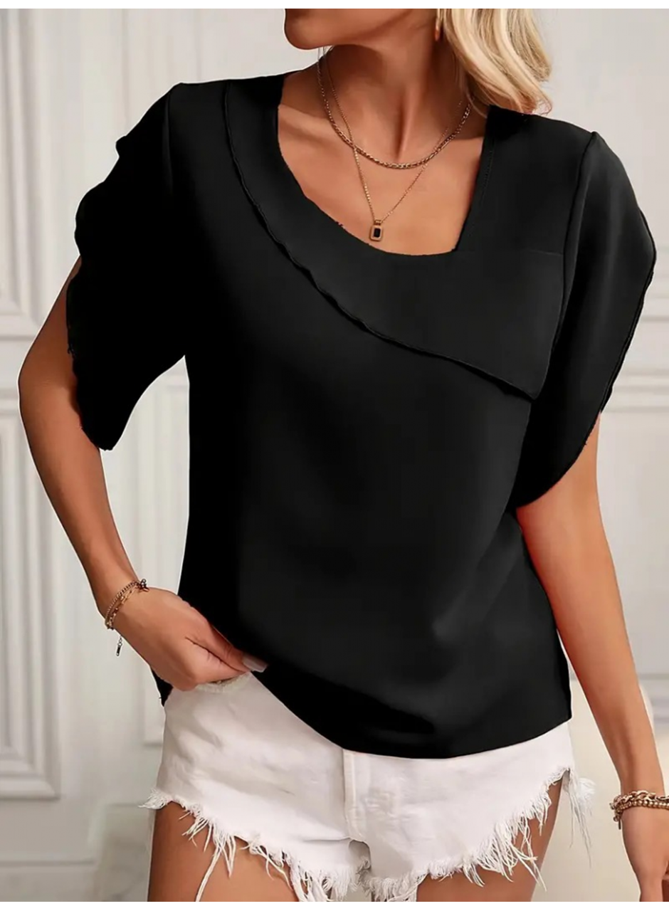 Kadın Kısa Kollu Yaka Ve Kol Detay Jesica Bluz